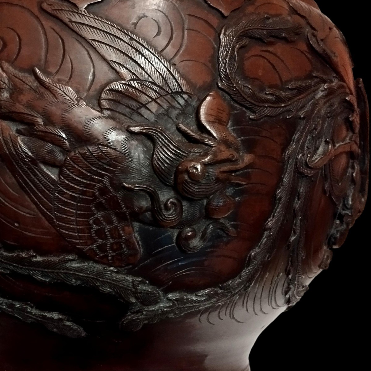 Bassin en bronze décoré en haut-relief, Japon, ère Meiji .1880 - 1900, très bon état collection-photo-6