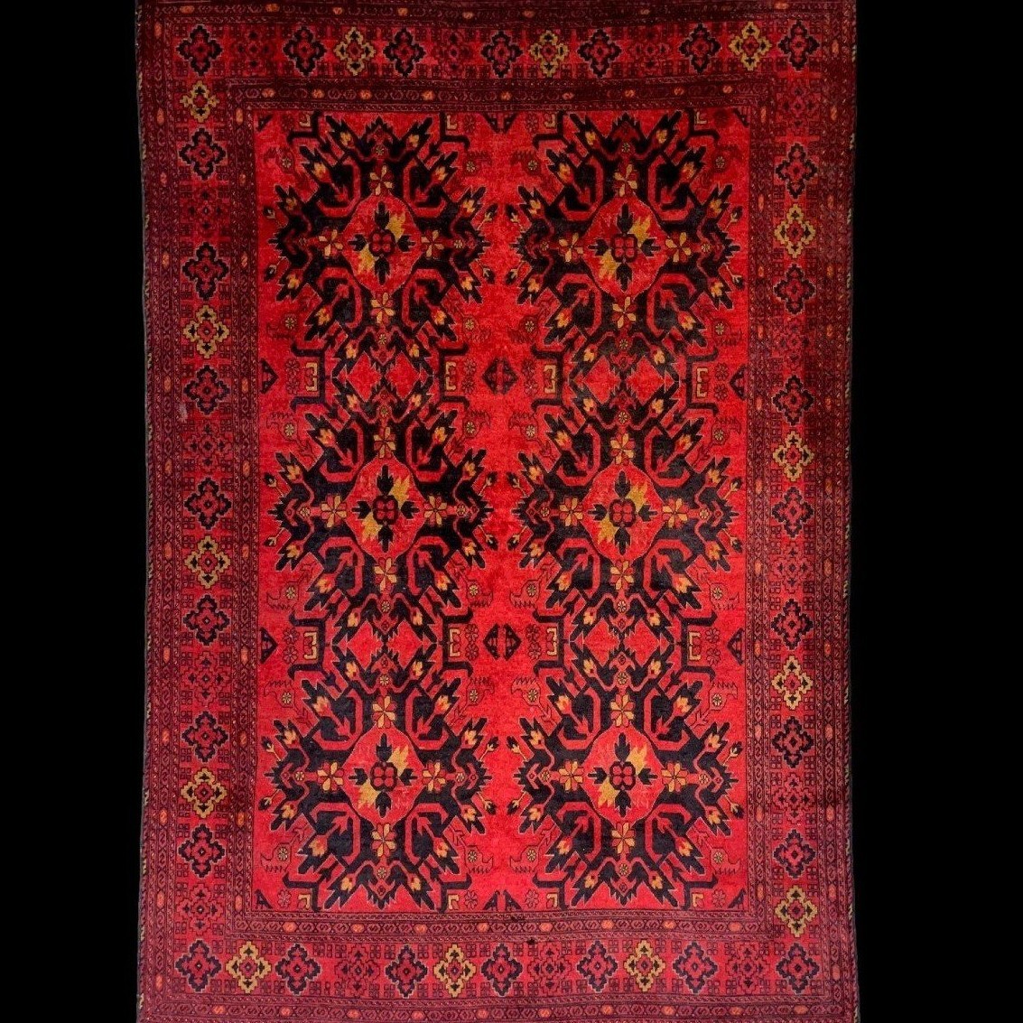 Afghan Rug, 111 X 156 Cm, Hand-knotted Wool On Wool, Mid-20th Century, Afghanistan -photo-7