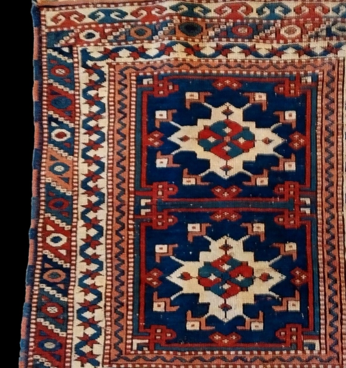 Tapis du Caucase, 97 x 110 cm, laine sur laine nouée main milieu du XXème siècle, très bon état-photo-4