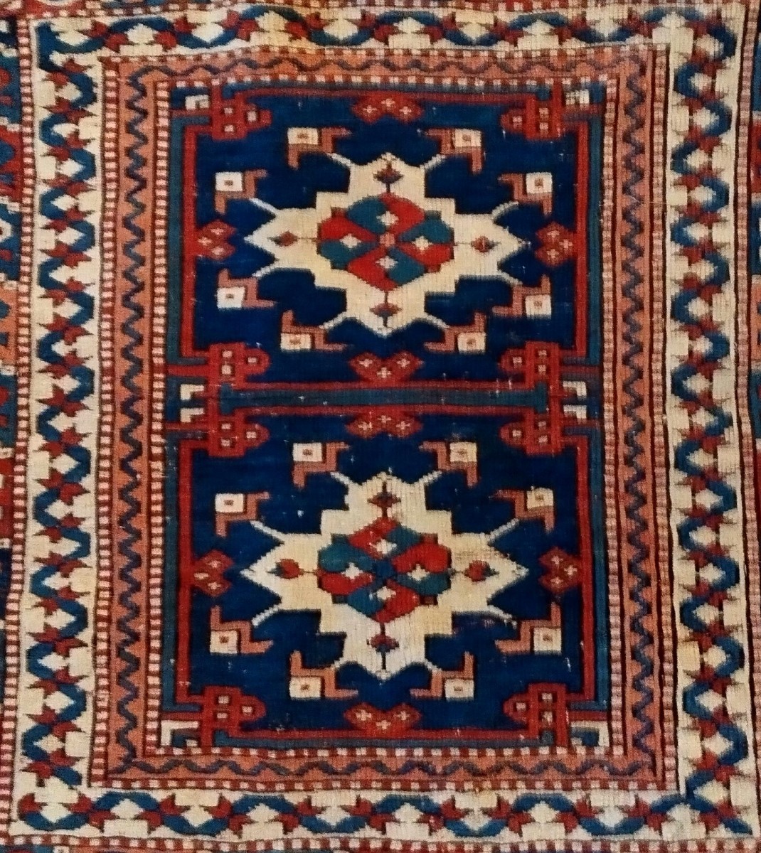 Tapis du Caucase, 97 x 110 cm, laine sur laine nouée main milieu du XXème siècle, très bon état-photo-2