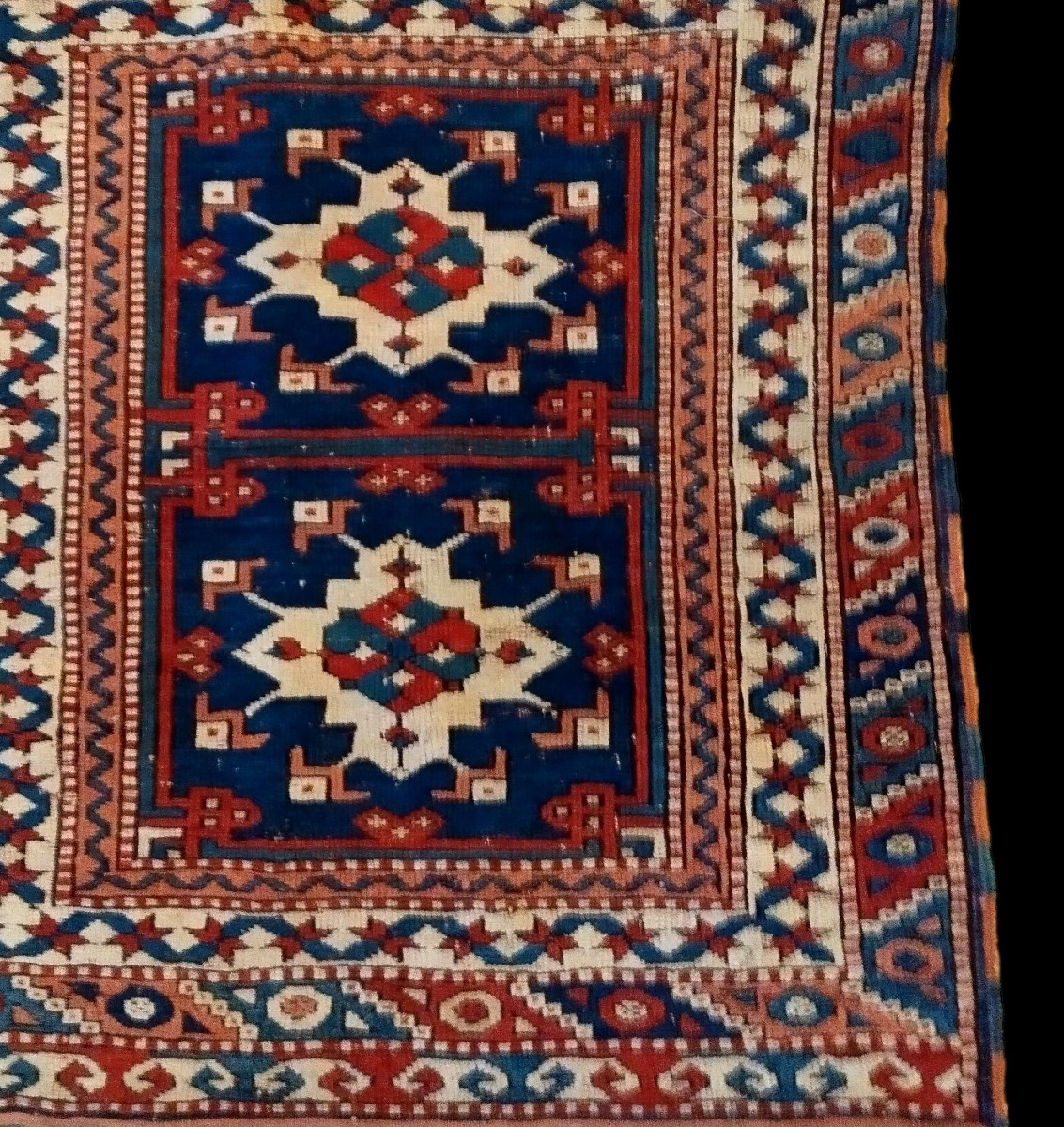 Tapis du Caucase, 97 x 110 cm, laine sur laine nouée main milieu du XXème siècle, très bon état-photo-4
