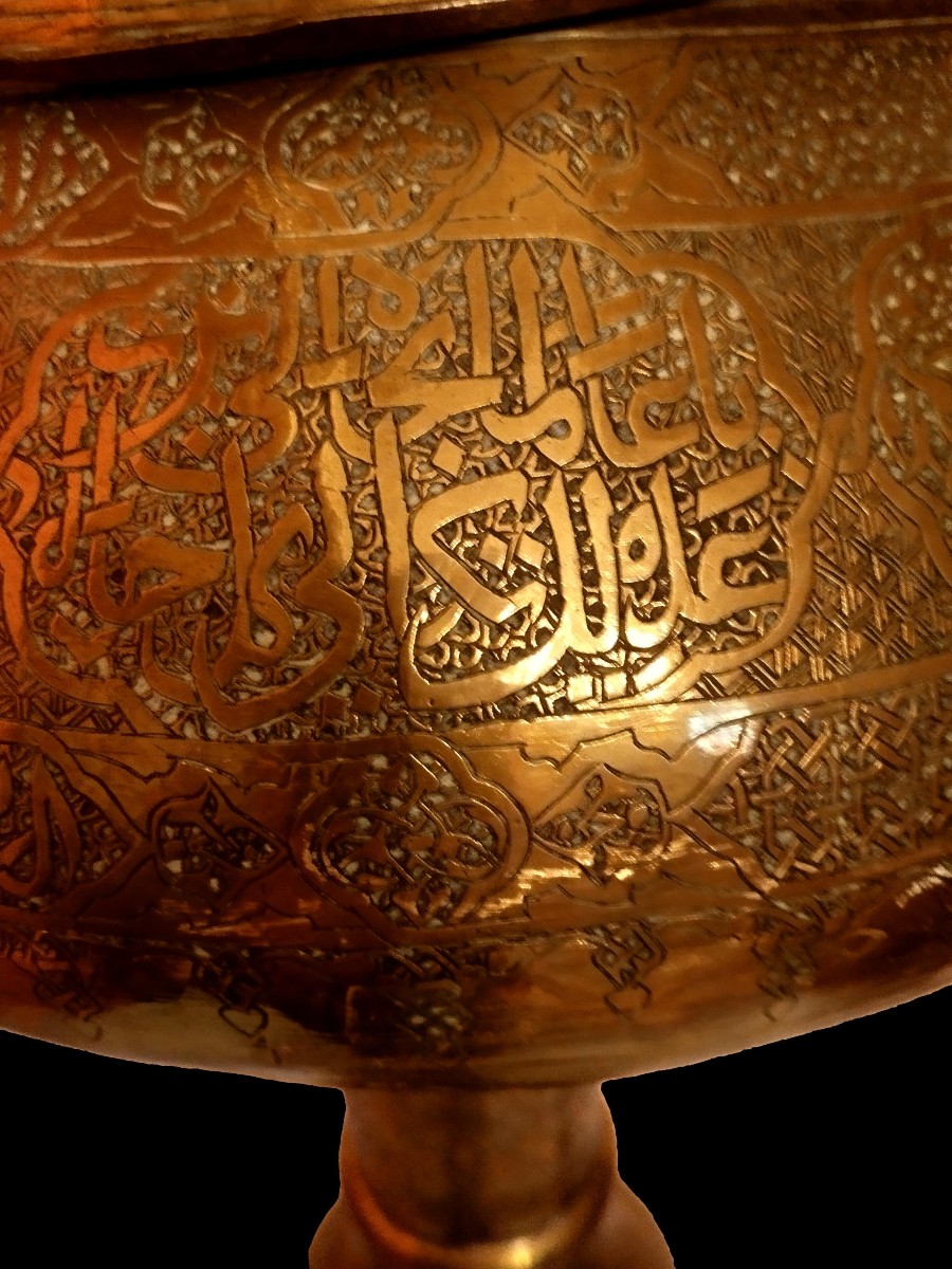 Large Floor Torch, From A Mosque, 202 Cm High, 19th Century, Chased Brass, Openwork, Very Good Condition-photo-1