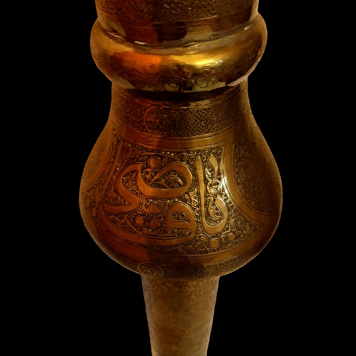Large Floor Torch, From A Mosque, 202 Cm High, 19th Century, Chased Brass, Openwork, Very Good Condition-photo-3