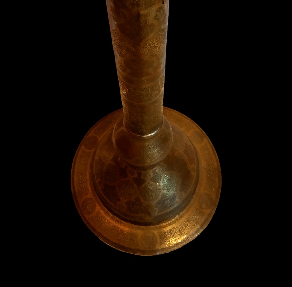Large Floor Torch, From A Mosque, 202 Cm High, 19th Century, Chased Brass, Openwork, Very Good Condition-photo-6