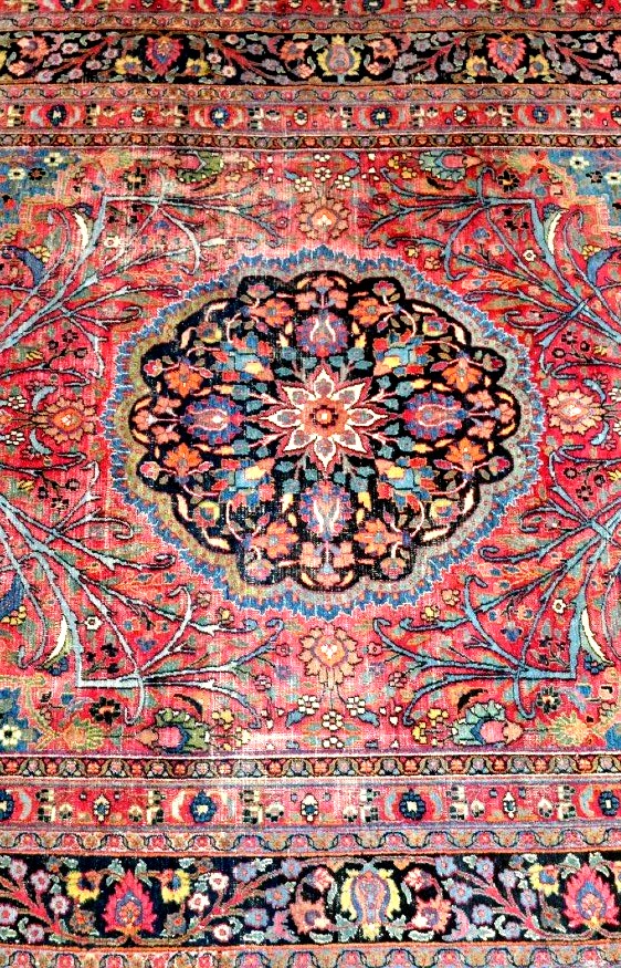 Tapis Tabriz aux arbres bleus, 253 x 357 cm, laine nouée main en Iran, Kadjar, XIXème Siècle-photo-4