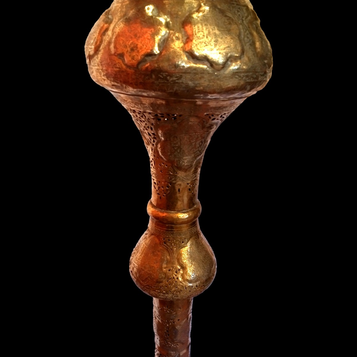 Importante torchère de sol, de mosquée, HT 195 cm, XIXème, laiton ciselé, ajouré, très bon état-photo-3