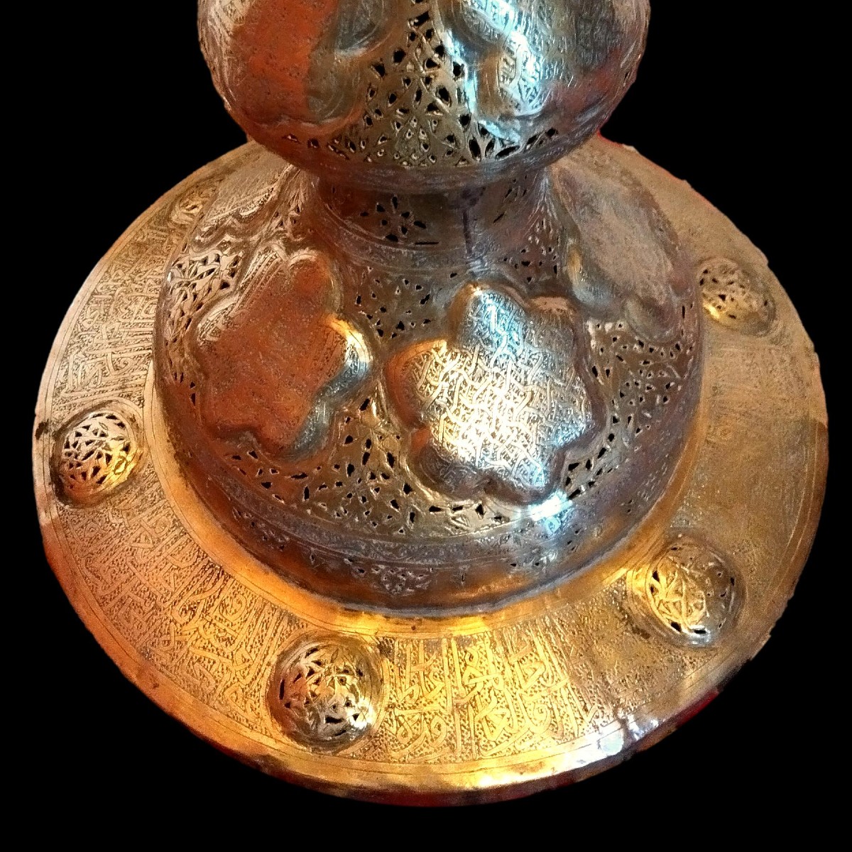 Importante torchère de sol, de mosquée, HT 195 cm, XIXème, laiton ciselé, ajouré, très bon état-photo-3