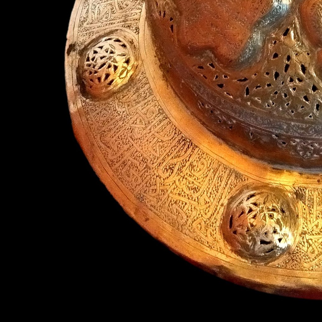 Importante torchère de sol, de mosquée, HT 195 cm, XIXème, laiton ciselé, ajouré, très bon état-photo-4