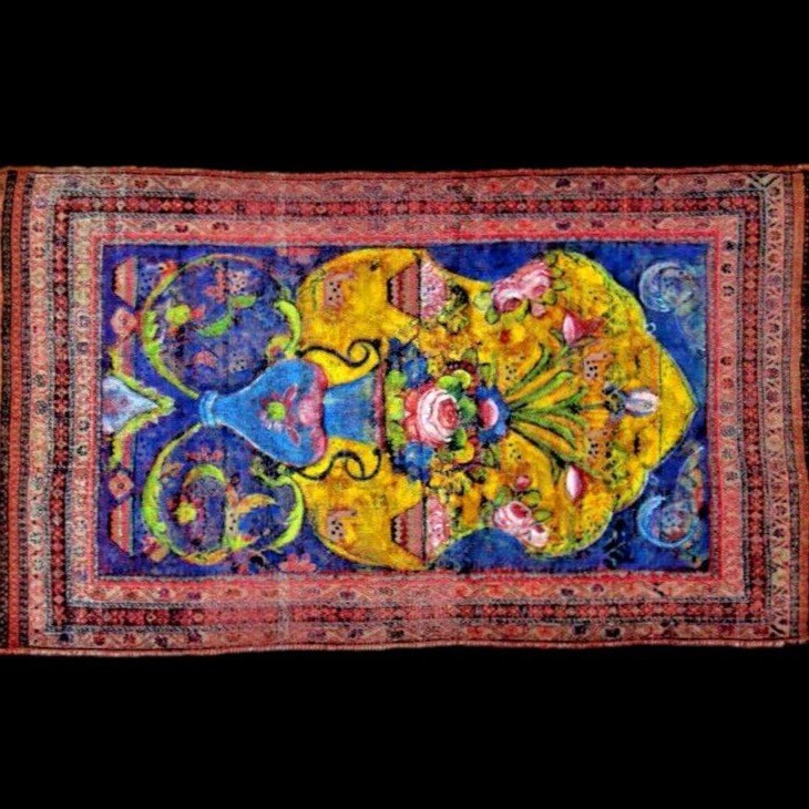 Tapis Macchad, 133 x 227 cm, laine nouée main, décor d'une vision du paradis, XIXème siècle-photo-2