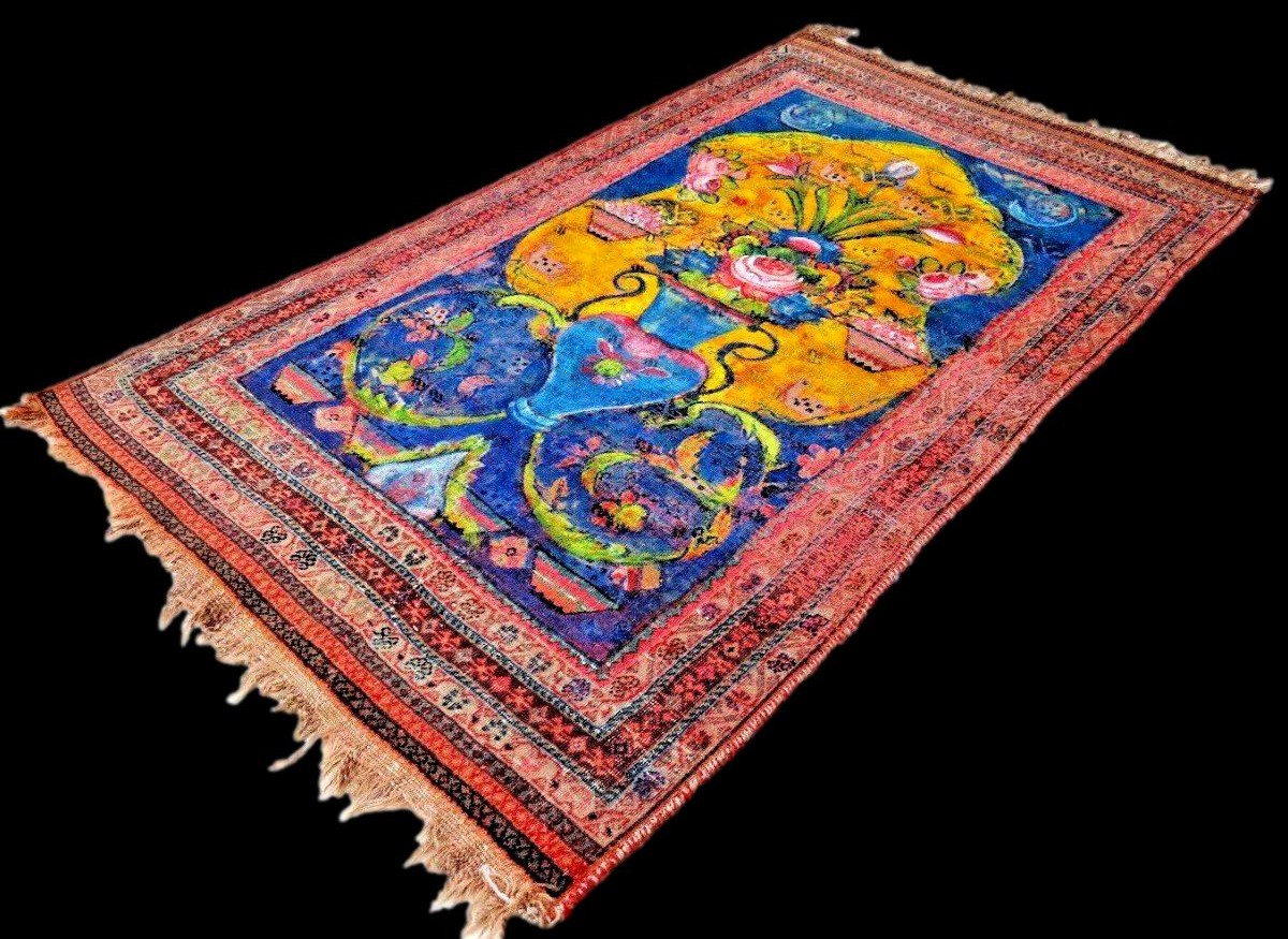 Tapis Macchad, 133 x 227 cm, laine nouée main, décor d'une vision du paradis, XIXème siècle-photo-3