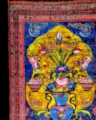 Tapis Macchad, 133 x 227 cm, laine nouée main, décor d'une vision du paradis, XIXème siècle-photo-4