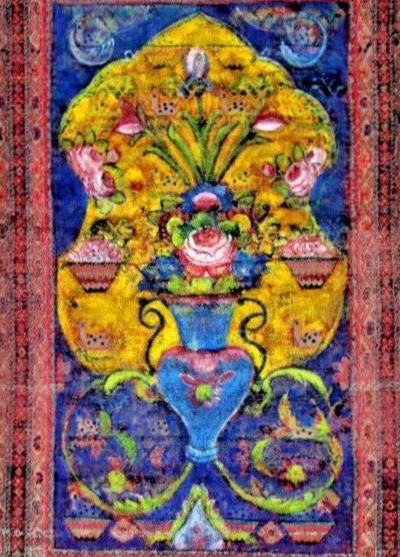 Tapis Macchad, 133 x 227 cm, laine nouée main, décor d'une vision du paradis, XIXème siècle-photo-4