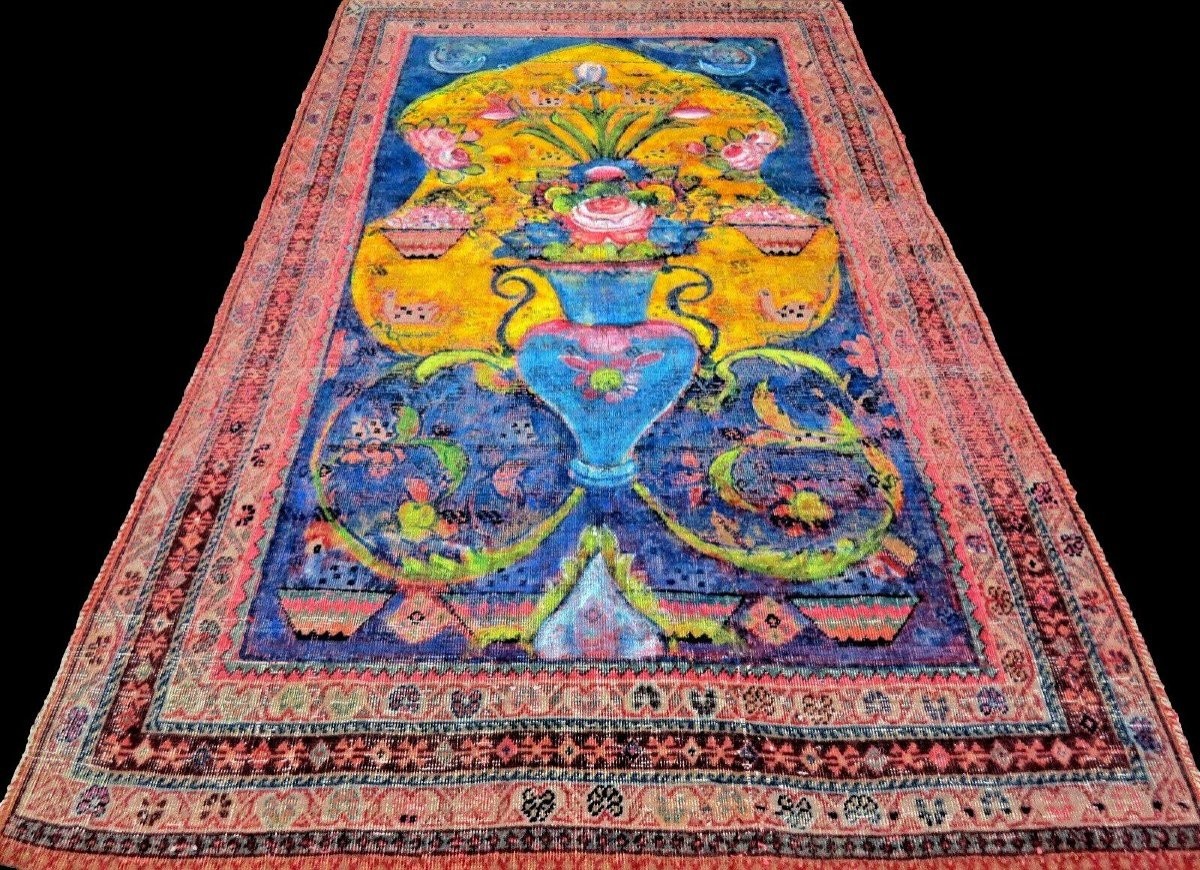 Tapis Macchad, 133 x 227 cm, laine nouée main, décor d'une vision du paradis, XIXème siècle-photo-6