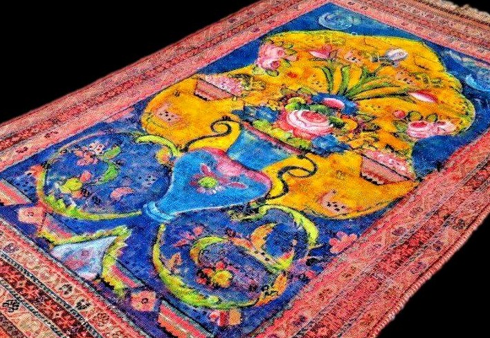 Tapis Macchad, 133 x 227 cm, laine nouée main, décor d'une vision du paradis, XIXème siècle-photo-8