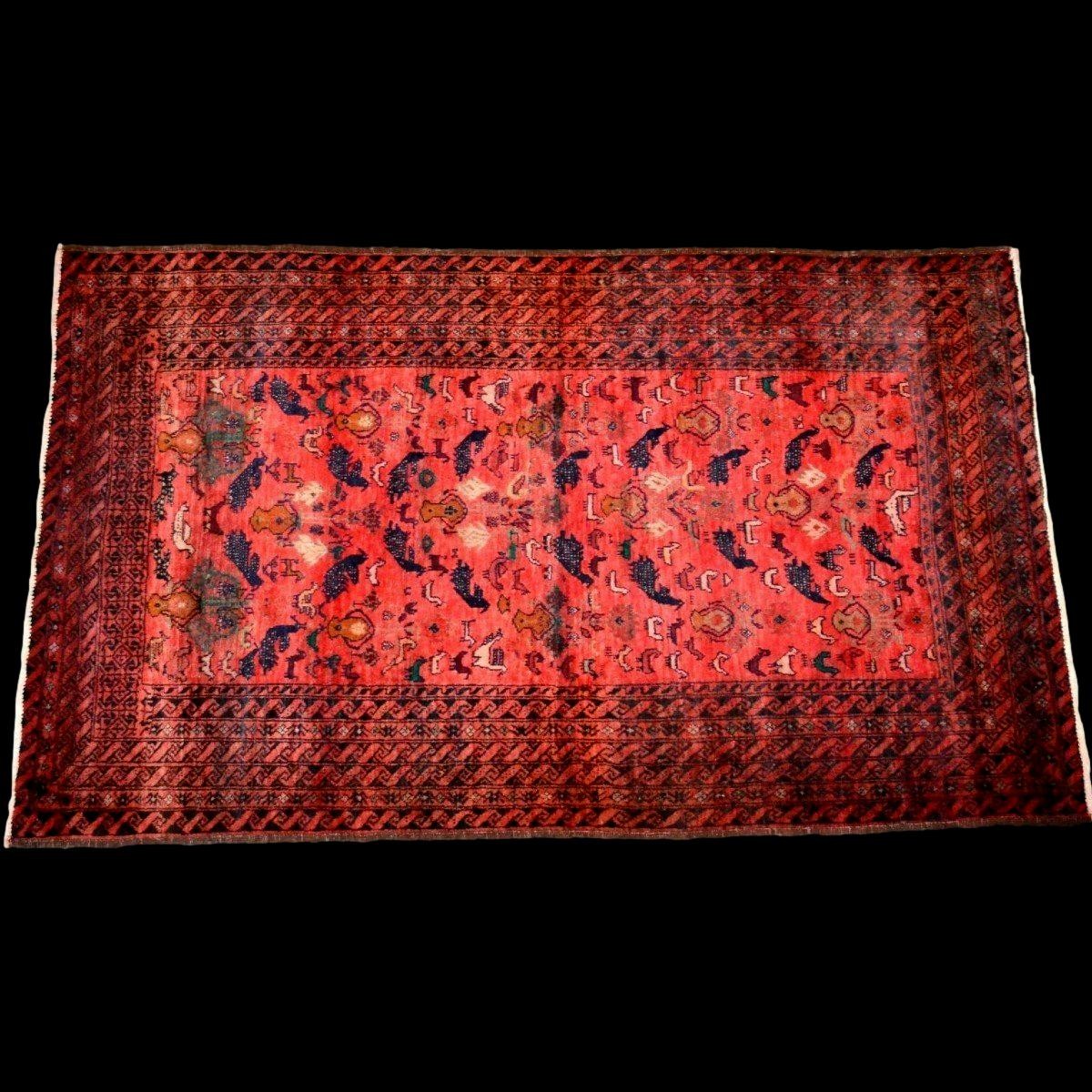 Bechir Rug, Central Asia, 115 X 193 Cm, Animal Motif, Hand-knotted Wool, Mid-20th Century-photo-3