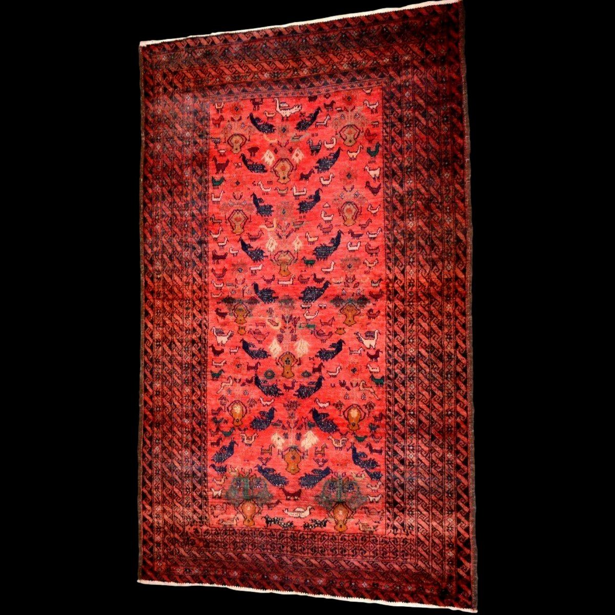 Bechir Rug, Central Asia, 115 X 193 Cm, Animal Motif, Hand-knotted Wool, Mid-20th Century-photo-4