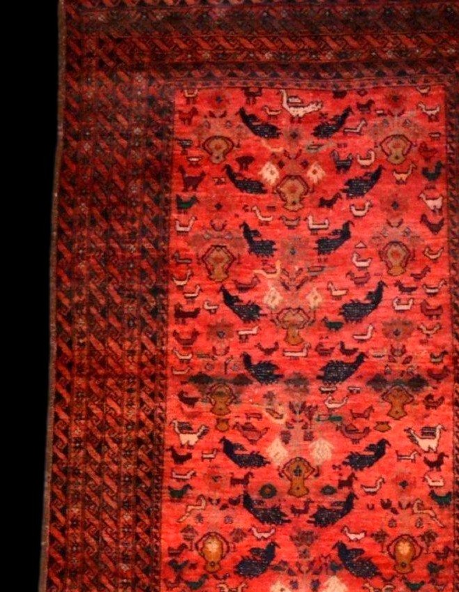Bechir Rug, Central Asia, 115 X 193 Cm, Animal Motif, Hand-knotted Wool, Mid-20th Century-photo-1