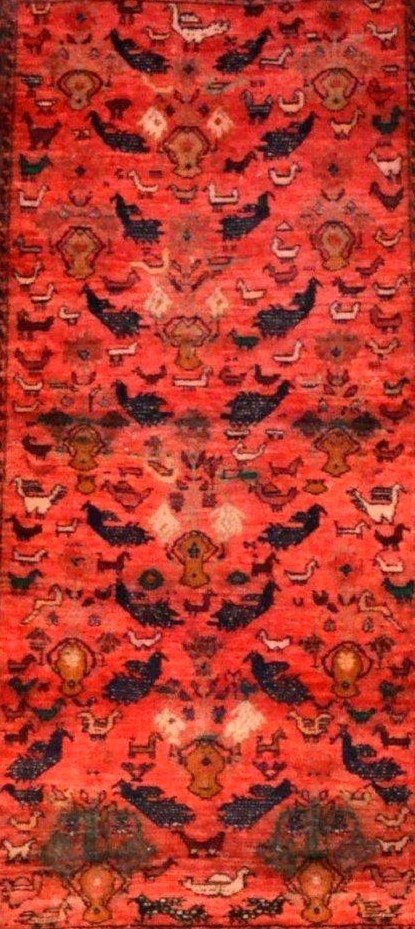 Bechir Rug, Central Asia, 115 X 193 Cm, Animal Motif, Hand-knotted Wool, Mid-20th Century-photo-3