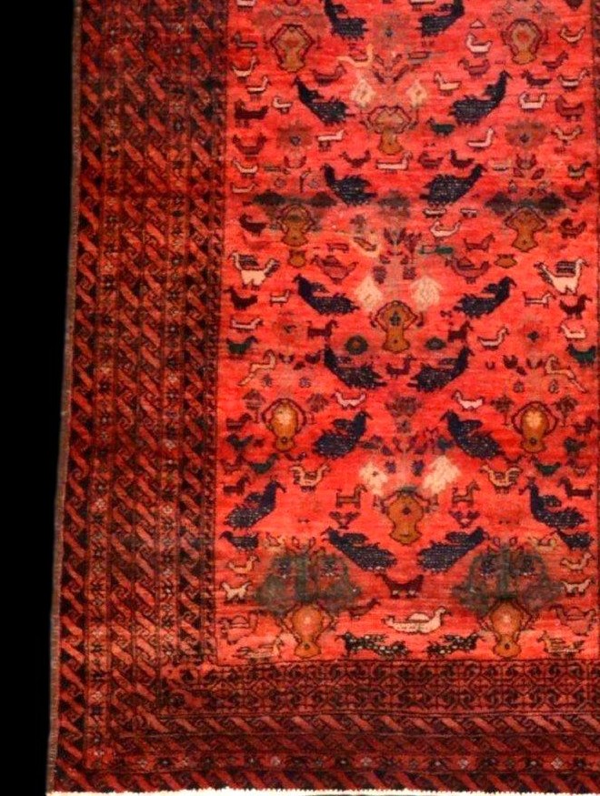 Bechir Rug, Central Asia, 115 X 193 Cm, Animal Motif, Hand-knotted Wool, Mid-20th Century-photo-4