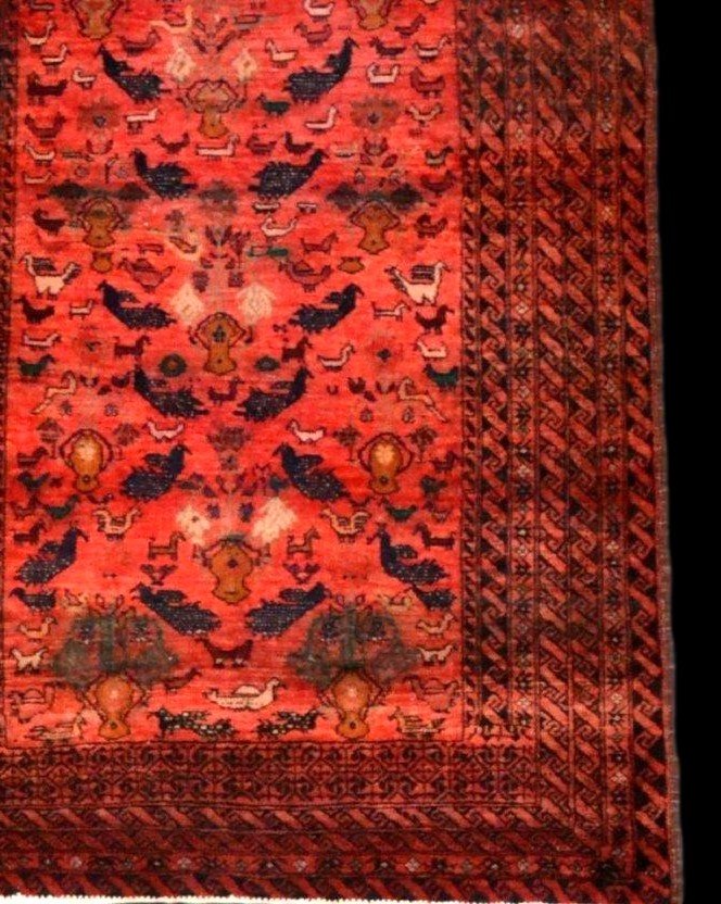 Bechir Rug, Central Asia, 115 X 193 Cm, Animal Motif, Hand-knotted Wool, Mid-20th Century-photo-5