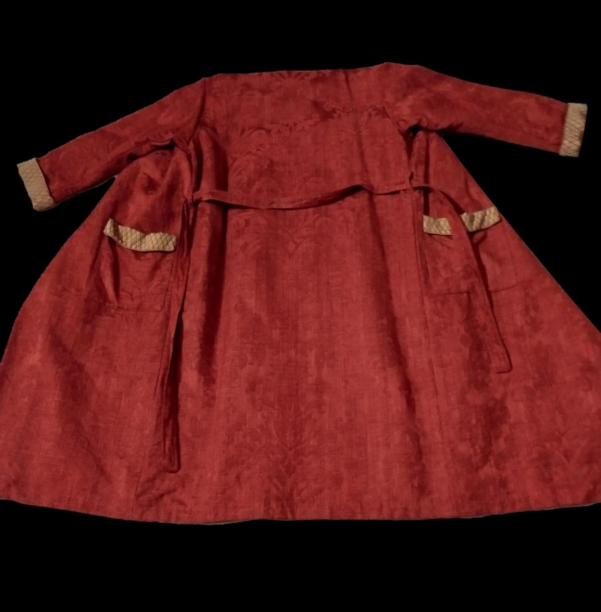 Alwin Men's Indoor Coat, Silk Damask, Taffeta, 1980, France, Perfect Condition-photo-2