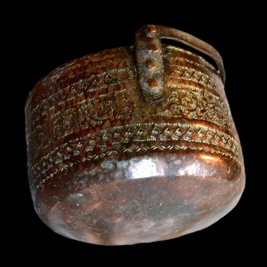 Cooking Cauldron, Copper, With Handle, 19th Century, Iranian Azerbaijan, Very Good Collector's Condition-photo-1