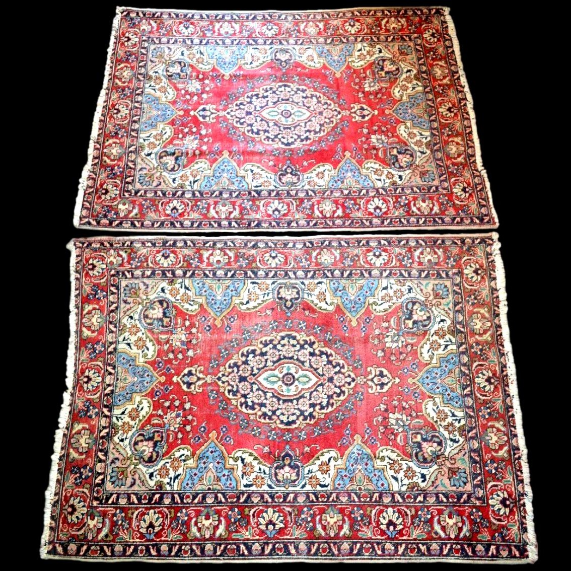 Pair Of Tabriz Rugs, 140 X 192 Cm, Hand-knotted Kork Wool From Iran, Mid-20th Century