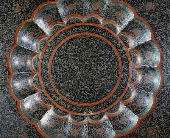 Vase And Its Hand-painted Enameled Copper Tray, Indo-persian, 1900/1920, Very Good Condition-photo-1