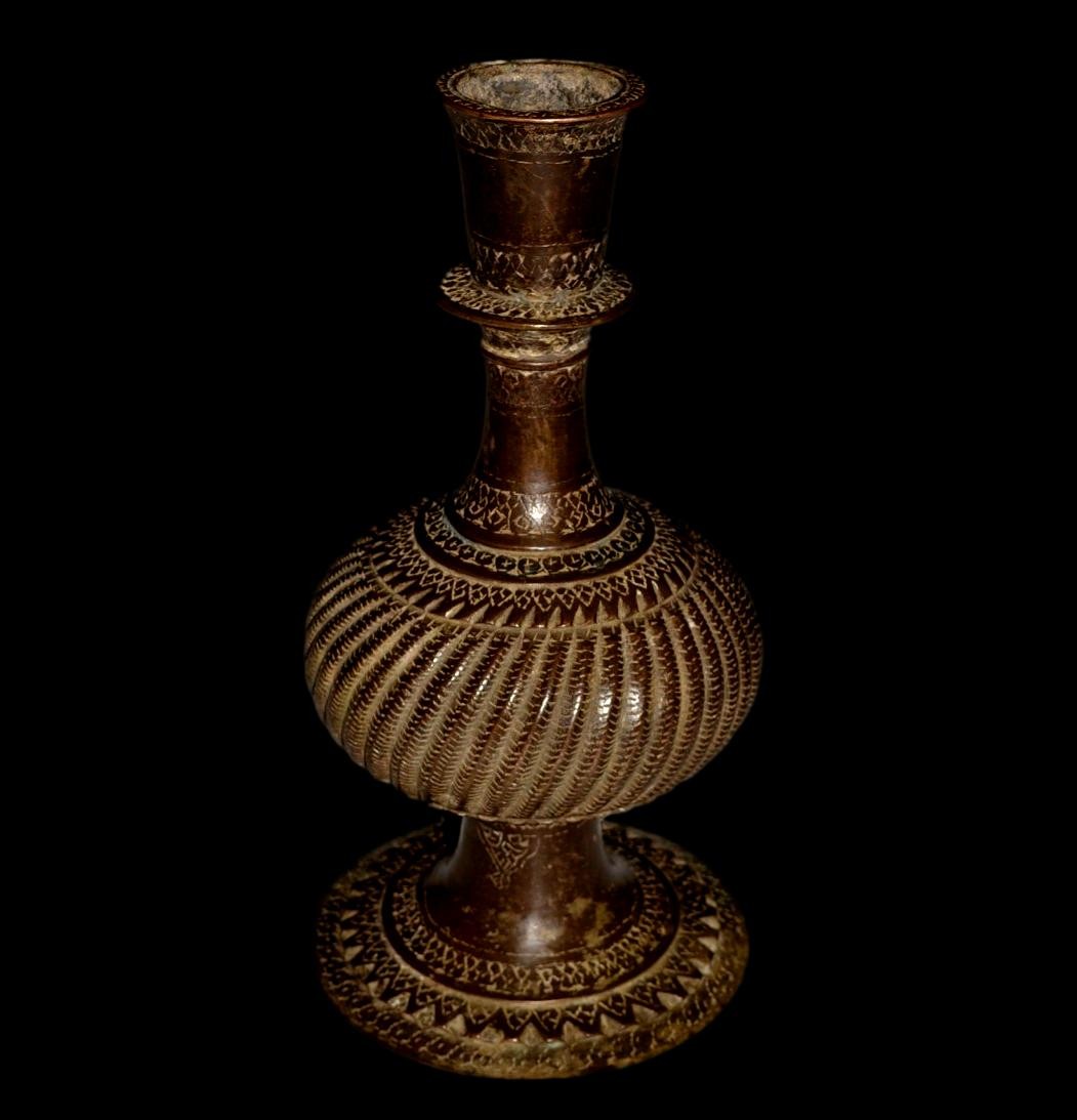 Vase And Its Hand-painted Enameled Copper Tray, Indo-persian, 1900/1920, Very Good Condition-photo-8