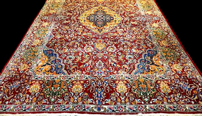 tapis Kirman floral, 250 x 350 cm, laine kork nouée main en Iran vers 1980, en très  bon état-photo-1