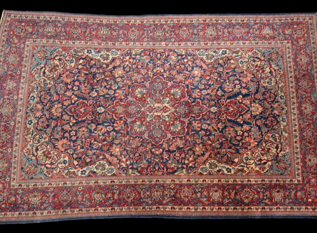 tapis Kirman floral, 250 x 350 cm, laine kork nouée main en Iran vers 1980, en très  bon état-photo-4