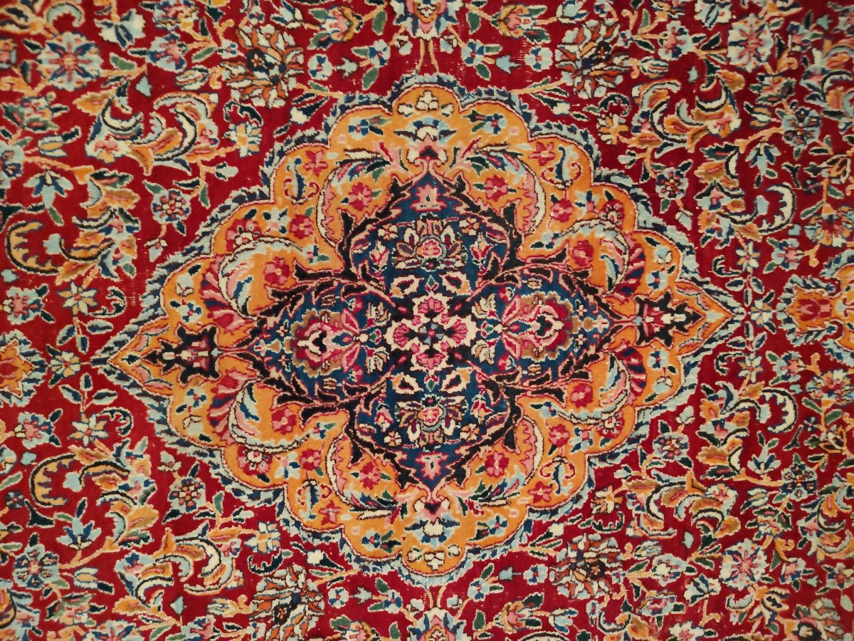 Kirman Floral Rug, 250 X 350 Cm, Kork Wool, Hand-knotted In Iran Around 1980, In Very Good Condition-photo-1