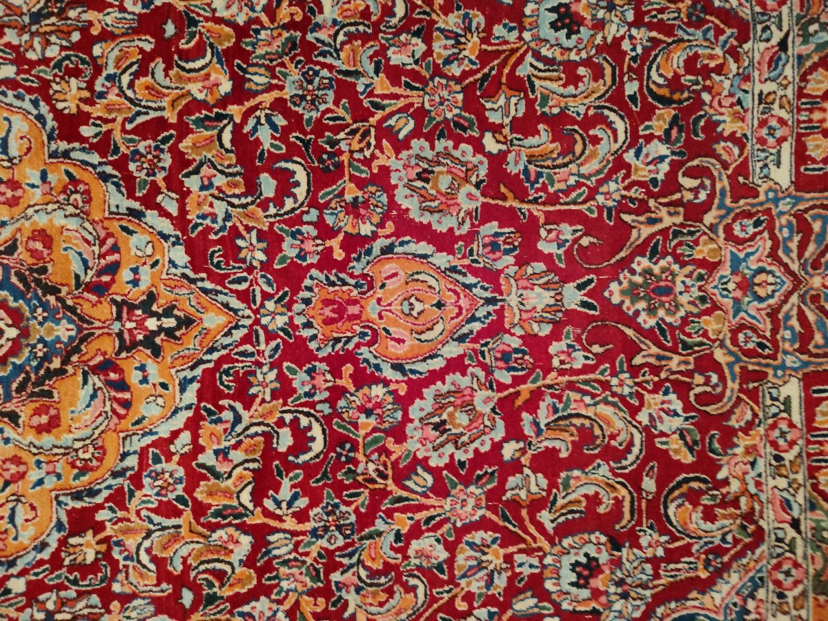 Kirman Floral Rug, 250 X 350 Cm, Kork Wool, Hand-knotted In Iran Around 1980, In Very Good Condition-photo-3