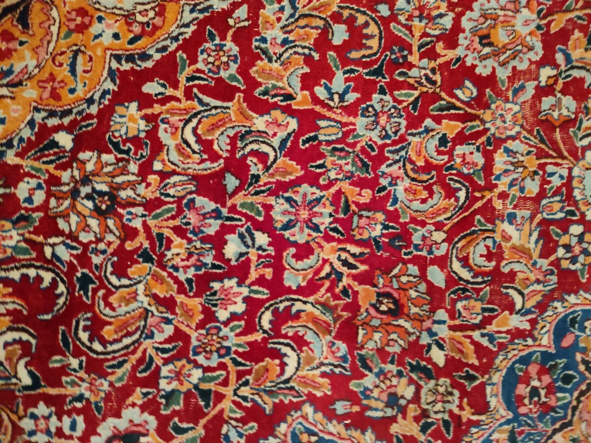 Kirman Floral Rug, 250 X 350 Cm, Kork Wool, Hand-knotted In Iran Around 1980, In Very Good Condition-photo-4