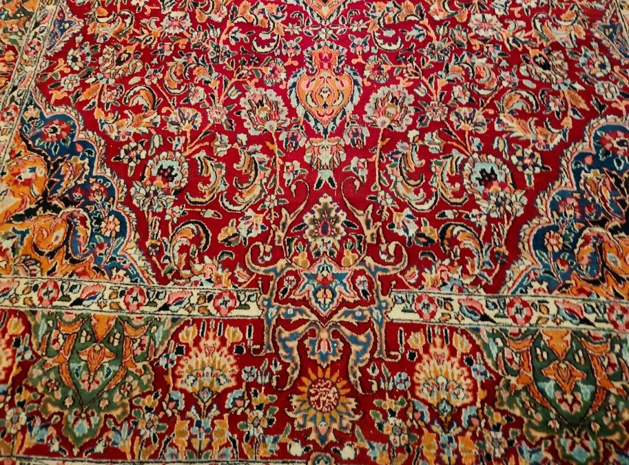 Kirman Floral Rug, 250 X 350 Cm, Kork Wool, Hand-knotted In Iran Around 1980, In Very Good Condition-photo-6