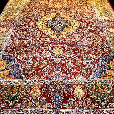 tapis Kirman floral, 250 x 350 cm, laine kork nouée main en Iran vers 1980, en très  bon état