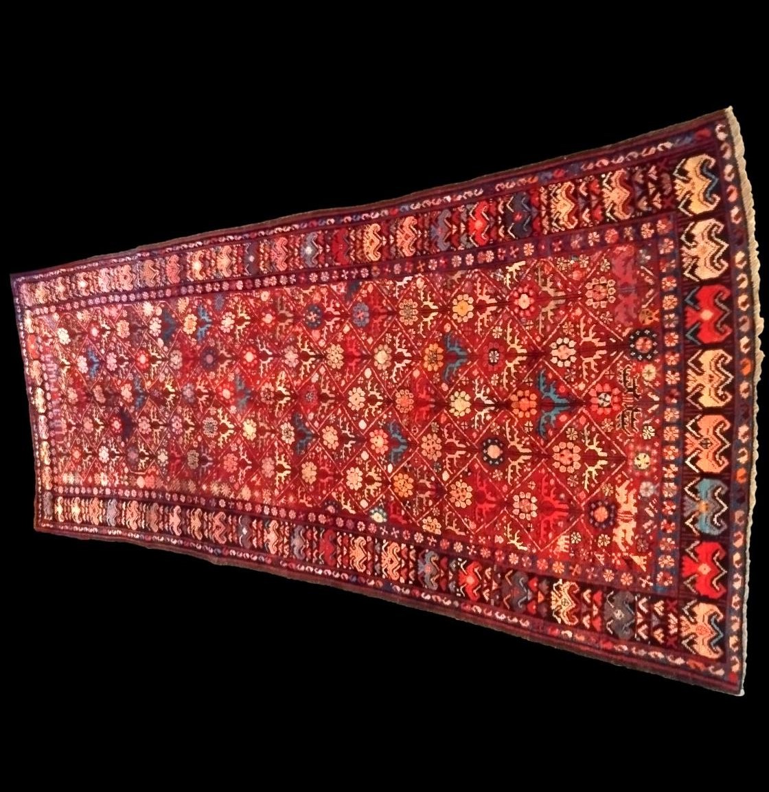 Tapis en galerie du Caucase, 135 x 338 cm, laine nouée main, daté 1891, signé, très bon état-photo-4