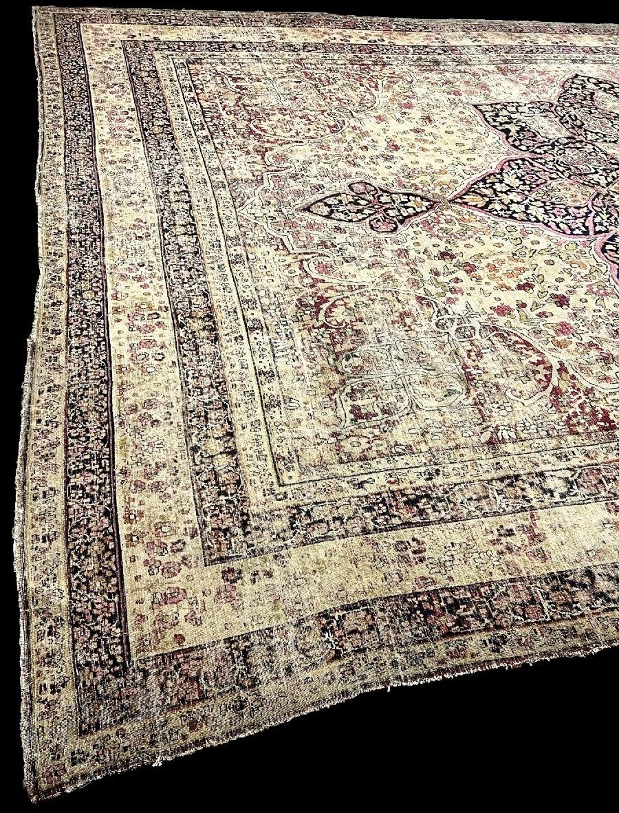 Tapis Kirman Raver Kadjar, 320 cm x 490 cm, laine nouée main au XIXème siècle de qualité musée-photo-2
