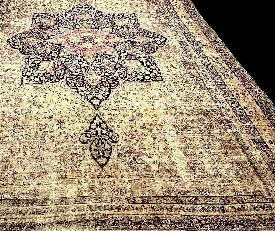 Tapis Kirman Raver Kadjar, 320 cm x 490 cm, laine nouée main au XIXème siècle de qualité musée-photo-4