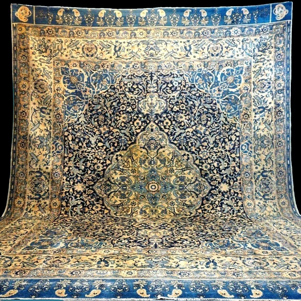 Tapis Kirman Raver Kadjar, 320 cm x 490 cm, laine nouée main au XIXème siècle de qualité musée-photo-7