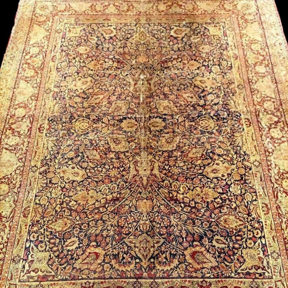 Tapis Kirman Raver Kadjar, 320 cm x 490 cm, laine nouée main au XIXème siècle de qualité musée-photo-8