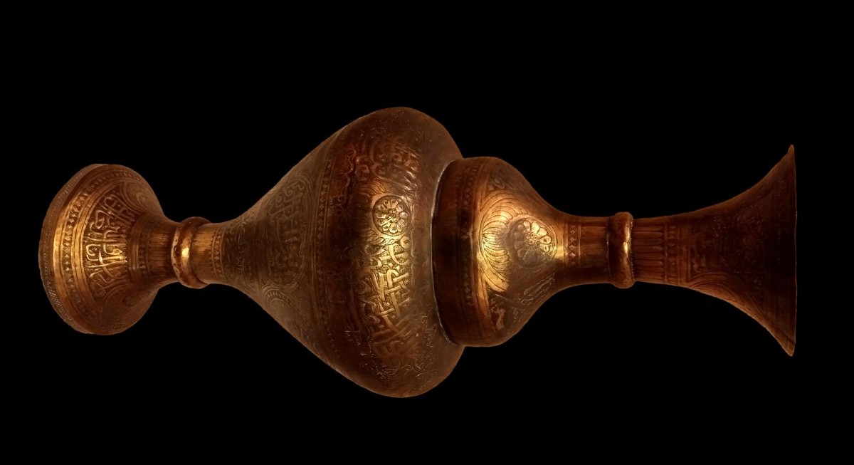 vase balustre oriental, 73 cm de haut, laiton ciselé du  XIXème, Moyen - Orient, très bon état-photo-3