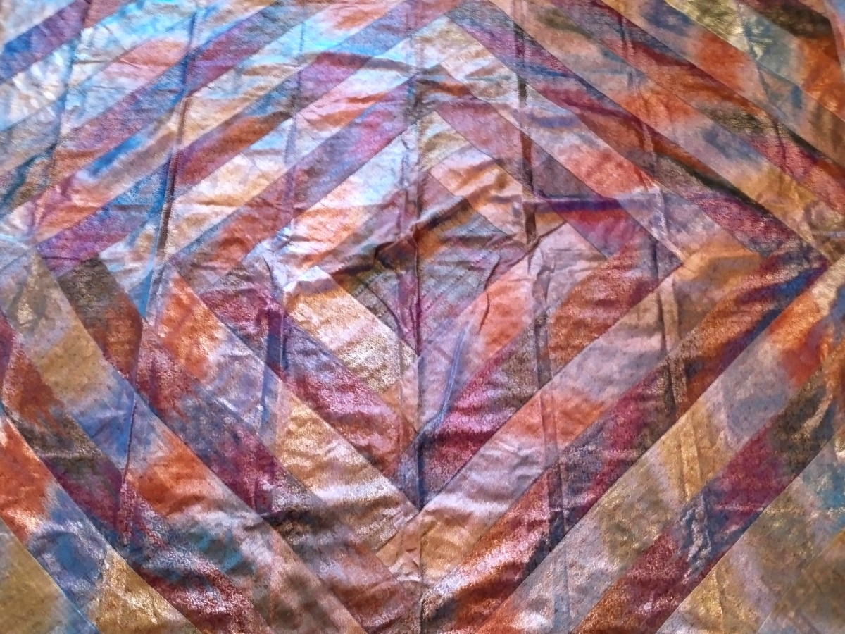 Tenture de soie, 215 x 260 cm, soie en patchwork, travail des années 70-80, parfait état-photo-4