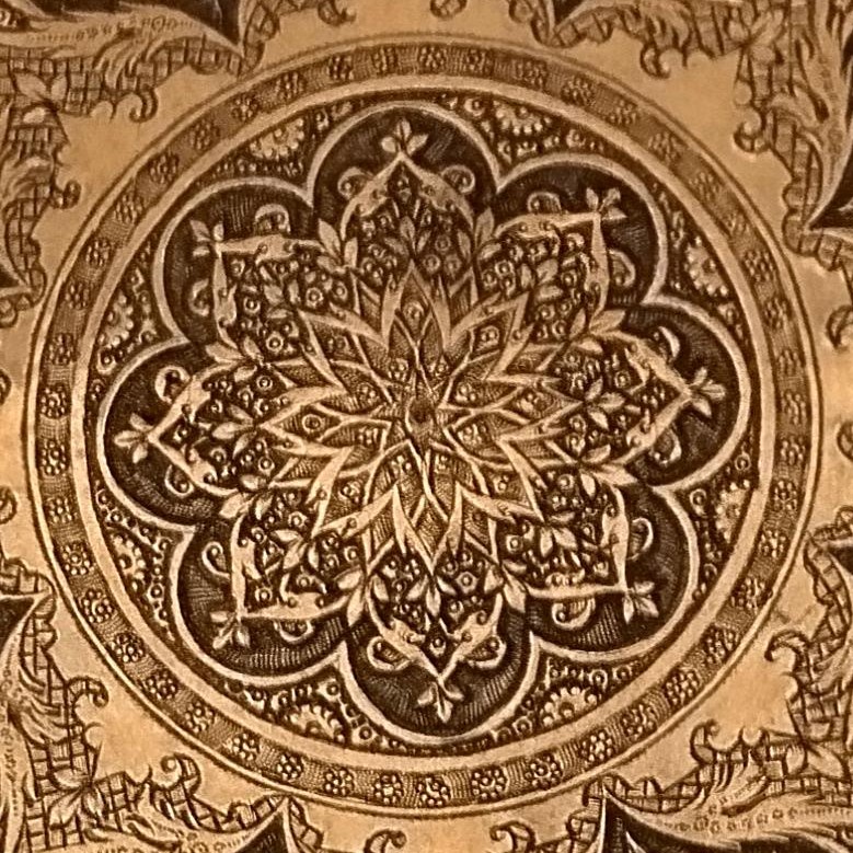 Small Dish, Hand-chased Brass And Acid Etching, Isfahan, Iran, Mid-20th Century-photo-3