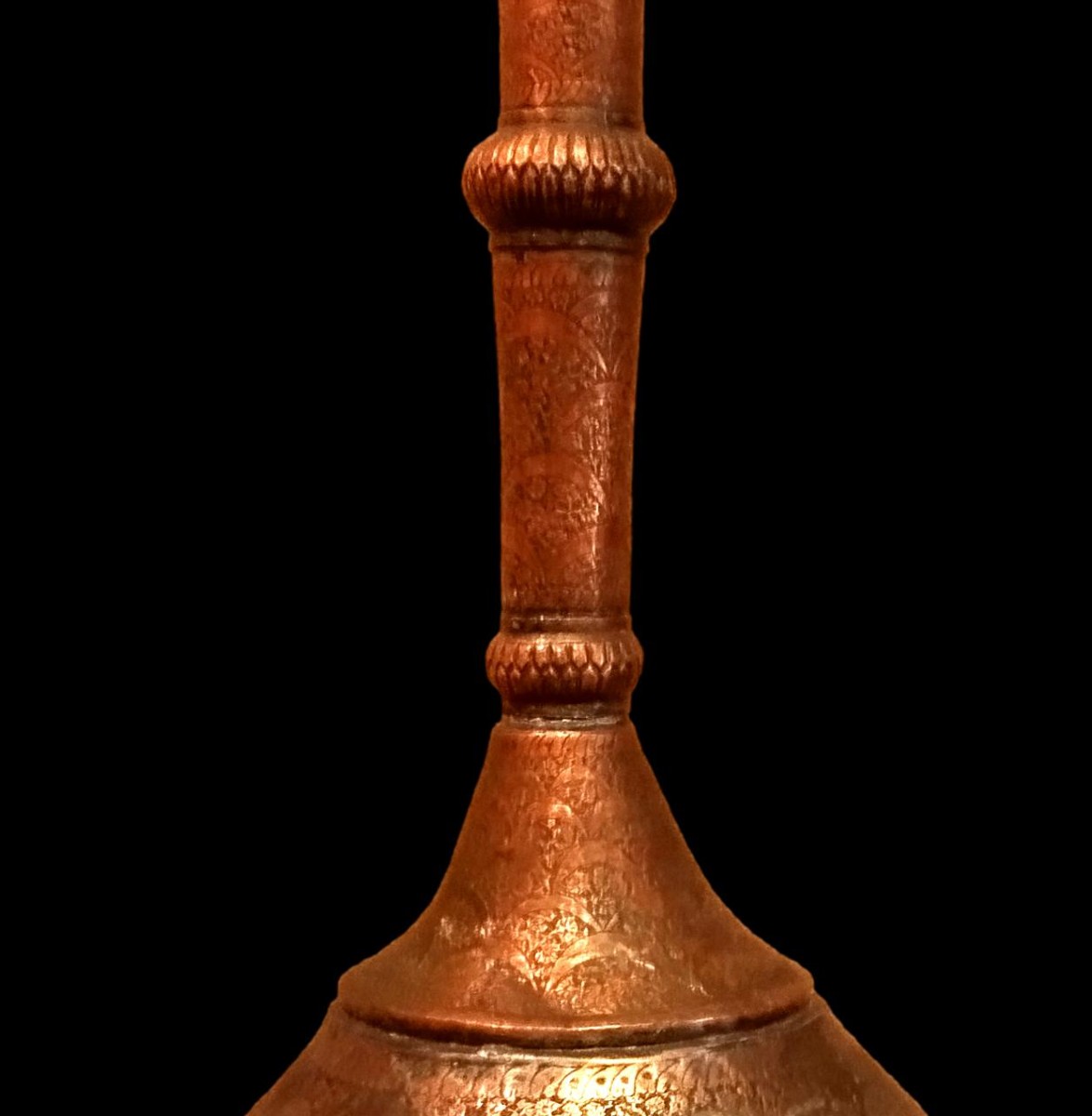Vase à panse globulaire, Ht 83 cm, Iran, cuivre rouge, millefleurs barques inversées, XIXème-photo-3