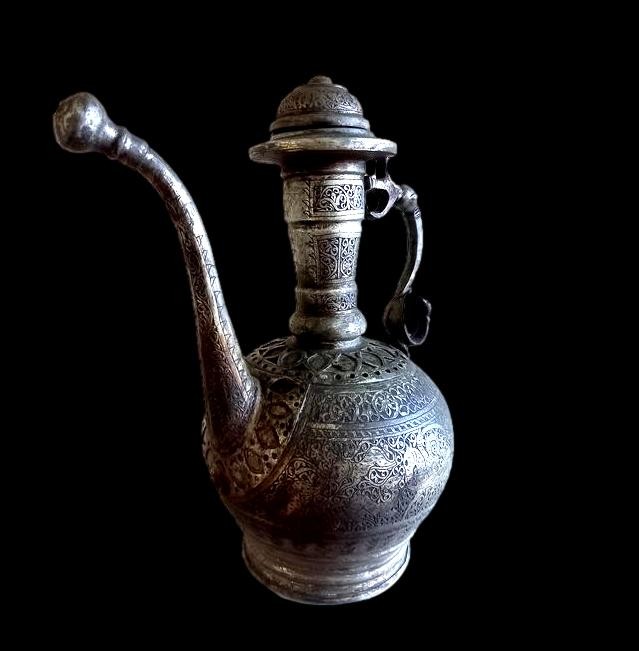 Vase à panse globulaire, Ht 83 cm, Iran, cuivre rouge, millefleurs barques inversées, XIXème-photo-6