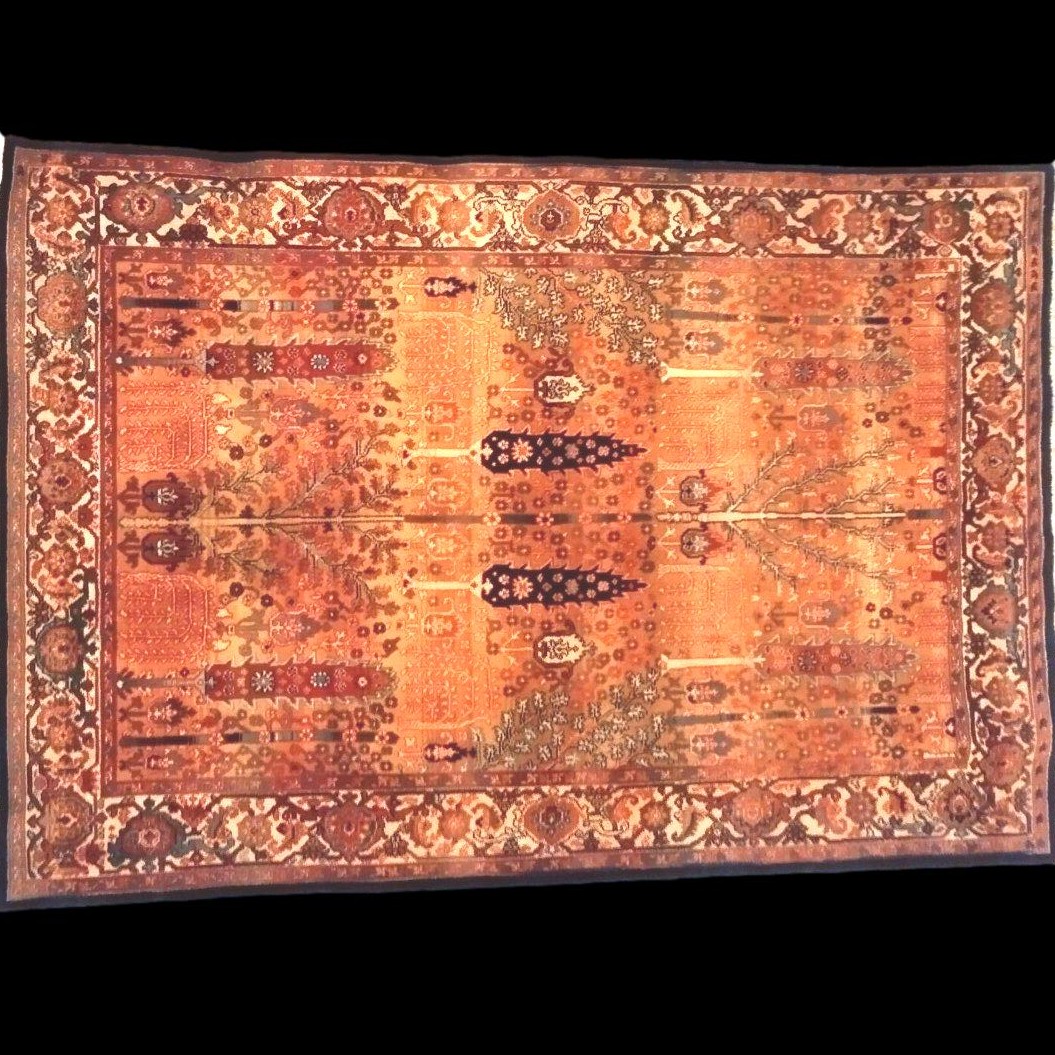 Tapis à Arbres et Buissons, 120 x 176 cm, Indo-perse en laine nouée main, 1980, très bon état-photo-2