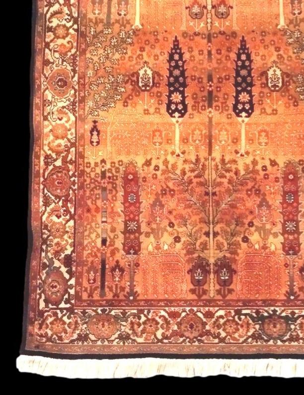 Tapis à Arbres et Buissons, 120 x 176 cm, Indo-perse en laine nouée main, 1980, très bon état-photo-1