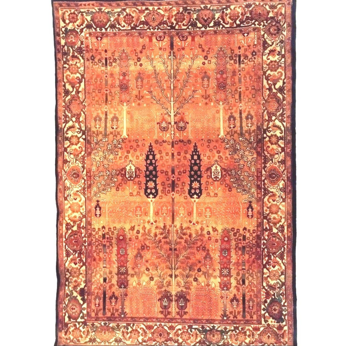 Tapis à Arbres et Buissons, 120 x 176 cm, Indo-perse en laine nouée main, 1980, très bon état-photo-8