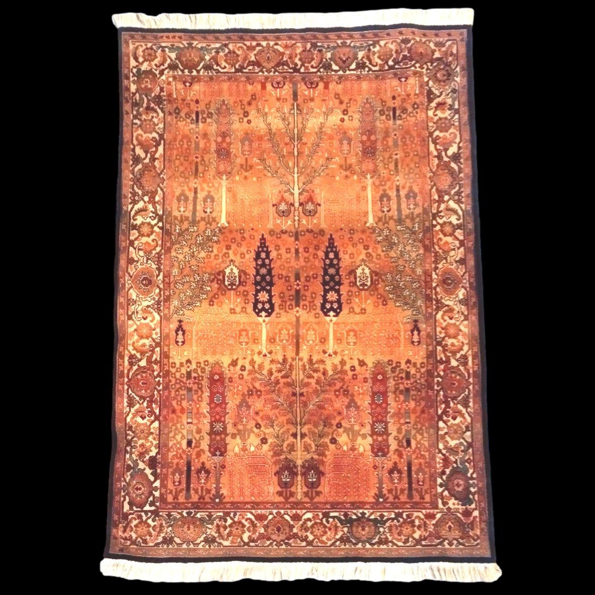 Tapis à Arbres et Buissons, 120 x 176 cm, Indo-perse en laine nouée main, 1980, très bon état